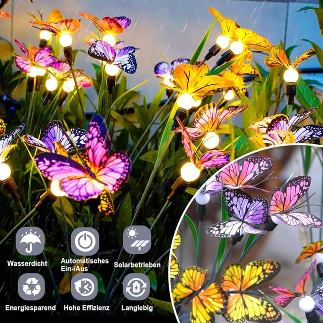 Detalle 2 de DooYard solar garden lights with swaying butterfly effect (2 pack)