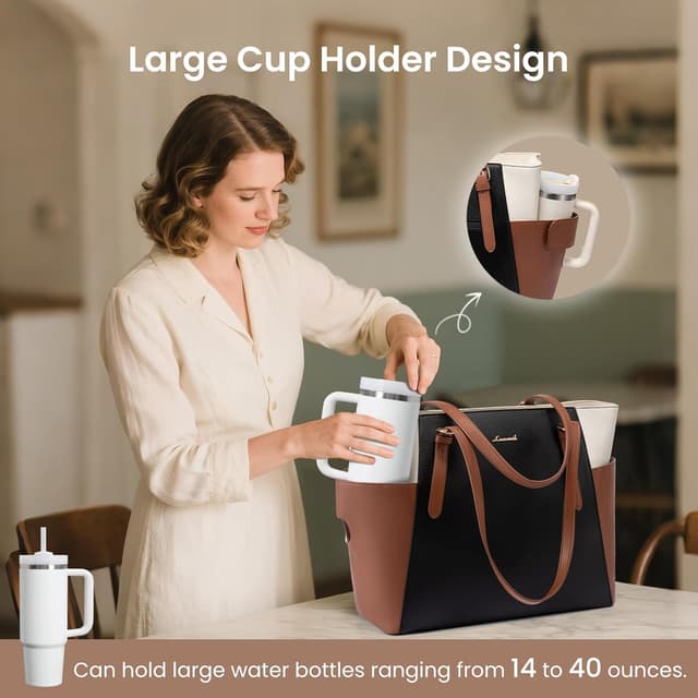 Thumbnail 2 de LOVEVOOK Leather Work Tote Bag 15.6-inch 💼