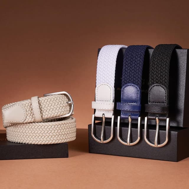 Detalle de TANGCHAO 2er-Set Stoffgürtel Stretchgürtel mit Geflecht – elastisch, verstellbar bis 135 cm