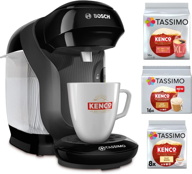 Detalle de Tassimo by Bosch Style Friendly Pod Coffee Machine Bundle (TAS112EGBC) with 40 Kenco Drinks – Black