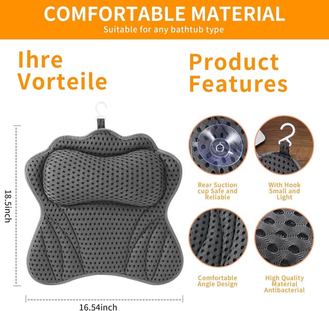 Detalle 2 de Coussin de baignoire adulte avec technologie 4D Air Mesh et 6 ventouses antidérapantes