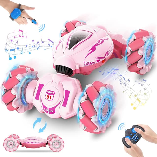Detalle de Fosgoit Pink 4WD Gesture Sensing RC Stunt Car (2.4GHz) for Girls 6–12
