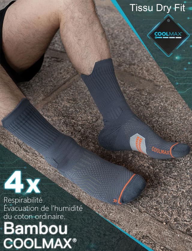 Detalle de Chaussettes de course à pied en bambou Juclise (compression 15 à 20 mmHg) Coolmax pour homme