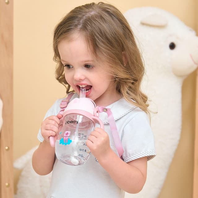 Detalle de Oberni Toddler Sippy Cup (Pink) 270ml/9oz, Leakproof Training Cup with Valved Spout – Pack of 3