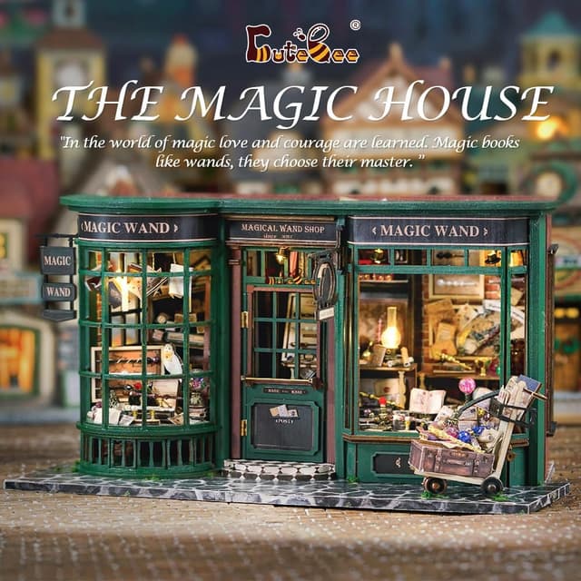 Detalle de CUTEBEE DIY Miniature Dollhouse Kit (Magic House) — wooden miniature house model with LED