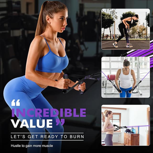 Detalle de HPYGN Resistance Bands Set with Handles, Door Anchor & Ankle Straps (5 Levels, up to 250 LBS)