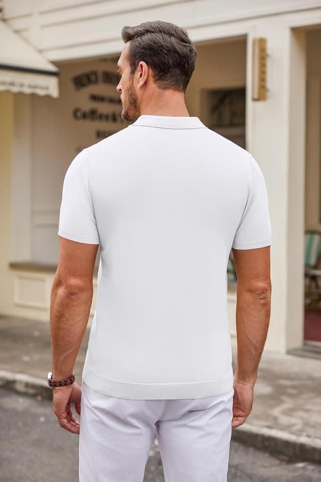 Detalle de COOFANDY Herren Strick-Poloshirt Kurzarm mit Knopfleiste – casual & smart-casual