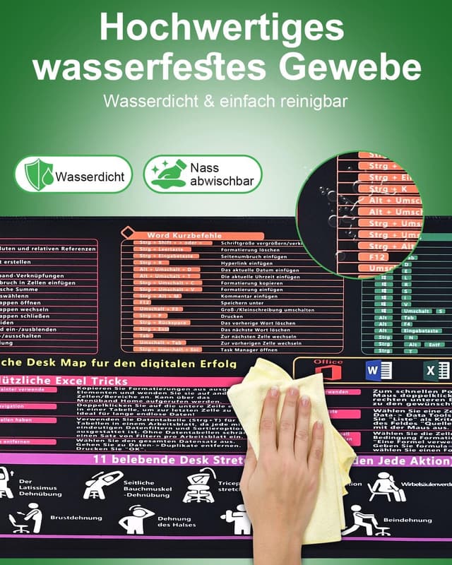 Detalle 2 de 800×300-mm Schreibtischunterlage mit Excel-Kürzeln