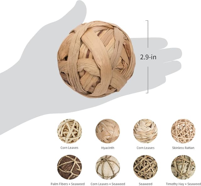 Detalle 2 de Niteangel Natural Chew Activity Toys – 8 Seagrass/Willow Hay Grass Balls for Rabbits, Guinea Pigs, Chinchillas & Small Rodents