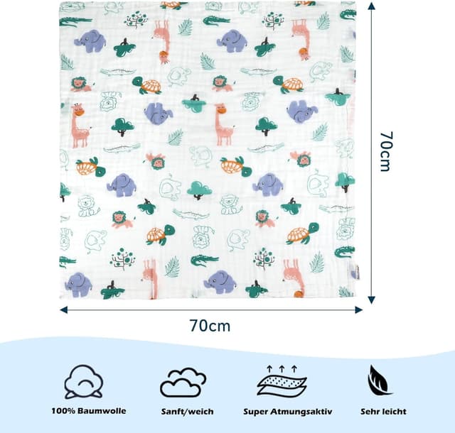 Detalle 2 de Maliton 6-Pack Muslin Burp Cloths (100% Cotton) – 70x70cm Muslin Squares for Newborns