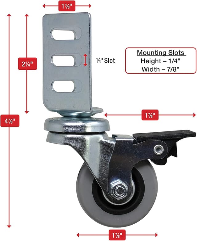 Detalle 2 de Shepherd Hardware 8126E - Rotelle ad angolo girevoli in gomma termoplastica grigia con freno, set da 4