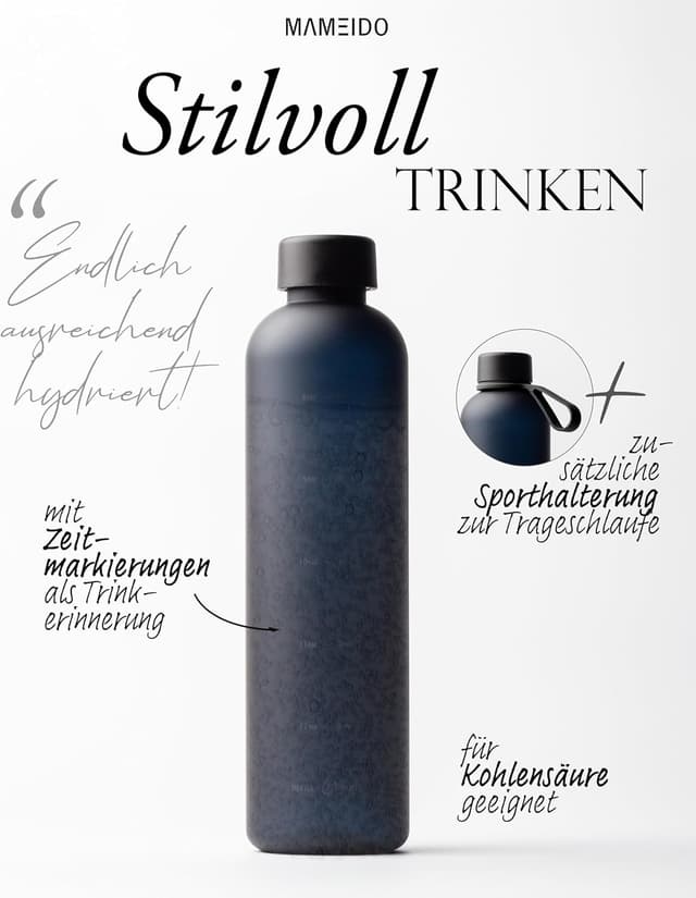Detalle 2 de MAMEIDO Trinkflasche 1 l mit Zeitmarkierung