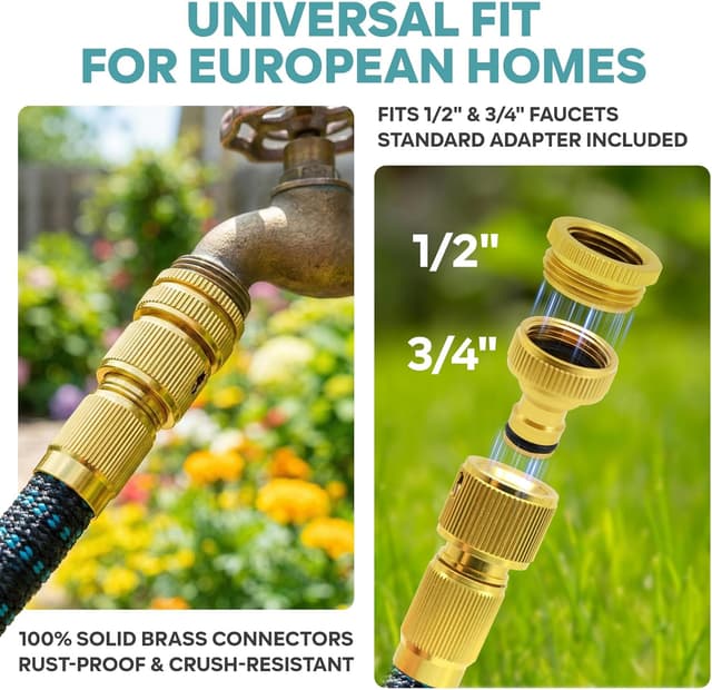 Detalle 2 de X-COTEC Tubo estensibile da giardino 30 m con raccordi in ottone 1/2" e 3/4" e ugello multifunzione