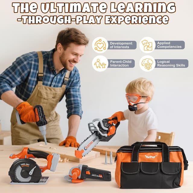 Detalle de Vanplay Kids Toys Tool Set with 4 Main Tools and Tool Bag (Pretend Play for 3–4 Year Olds)
