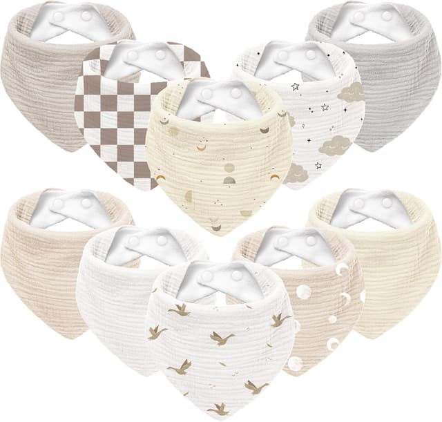 Detalle de Susurration Baby Dreieckstuch Musselin Lätzchen als Sabberlätzchen, verstellbar – 10er Set