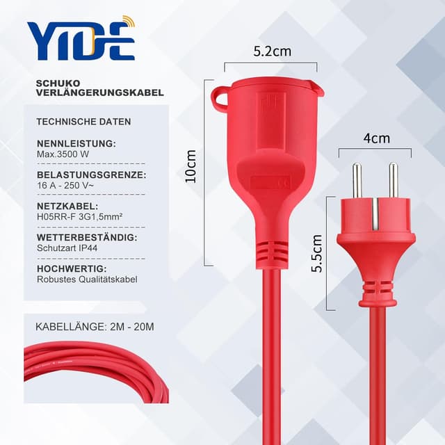 Detalle 2 de YIDE Verlängerungskabel 4 m Outdoor, 3G1,5