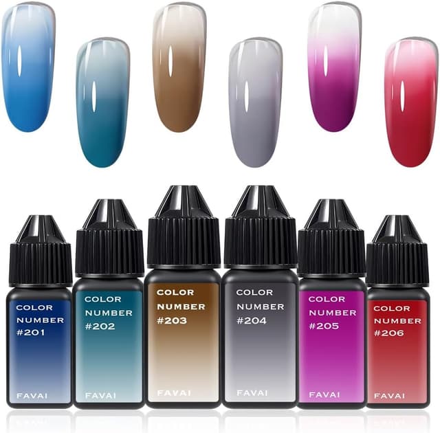 Detalle de FAVAI Airbrush Gel Nail Polish – 6 couleurs (6 x 15 ml) pour aérographe, dégradés & French