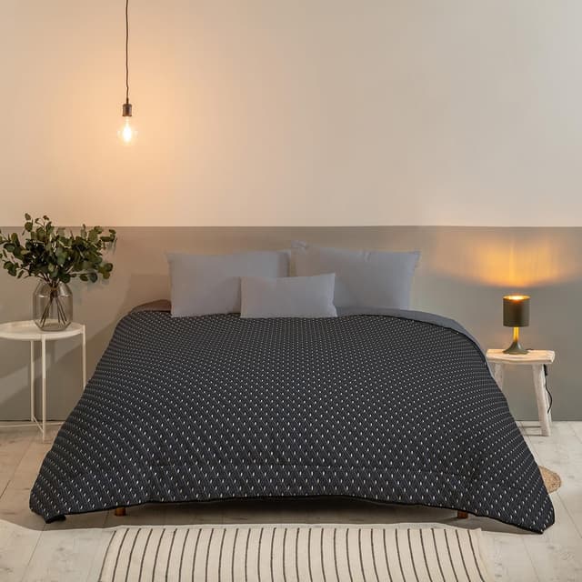 Detalle de Couette chaude imprimée 2 personnes Bleu Câlin Hermance (Gris) 220 x 240 cm, polyester