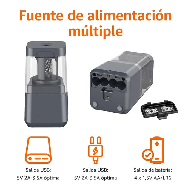 Detalle 2 de Amazon Basics Sacapuntas Eléctrico Portátil ⚡ Batería/USB