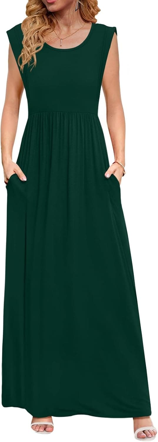 Thumbnail 6 de DB MOON Women’s 2026 Empire Waist Maxi Dress with Pockets (Cap Sleeve Sundress)