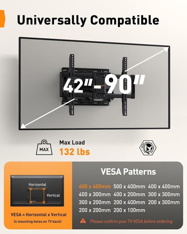 Detalle 2 de Perlegear PGLF8 Full Motion TV Mount 132 lb