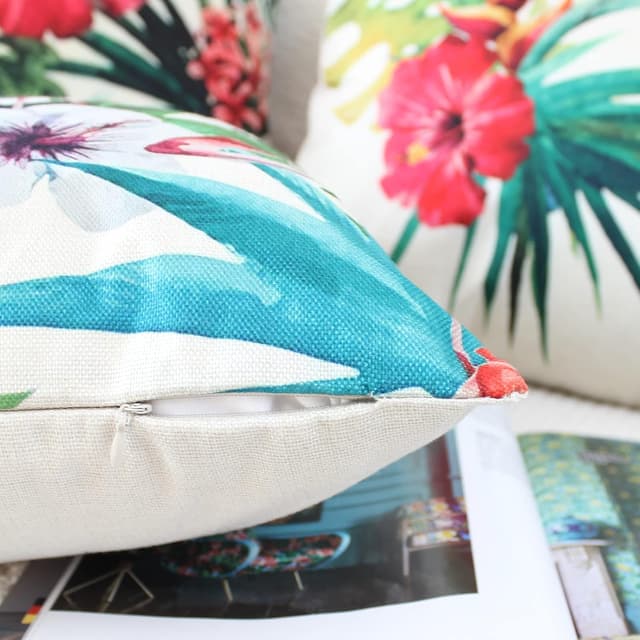 Detalle de NIULAA 4er-Set Kissenbezüge 45 x 45 mit tropischem Pflanzen-/Tiermotiv und verdecktem Reißverschluss