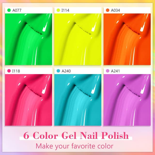 Detalle de Shining She UV Neon-Gellack-Set mit 6 Farben (Grün, Orange, Blau, Rosa, Lila) – für LED/UV und Nail Art
