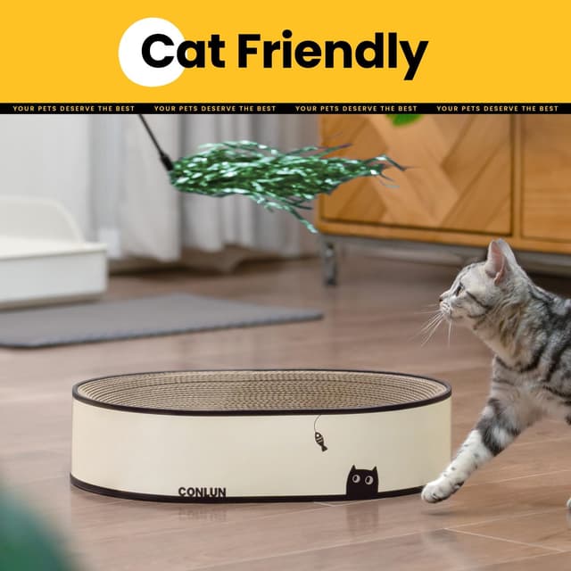 Detalle de Conlun Oval Cat Scratching Board – 2-in-1 scratching & lounging bed with sealed base