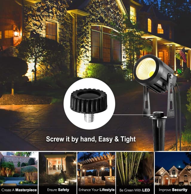 Detalle 2 de ECOWHO Garden Lights mains extendable outdoor LED spike uplighters (21m lead) – warm white, linkable up to 8 spots