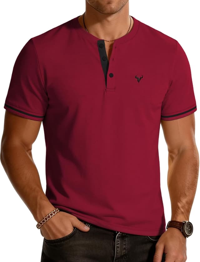 Detalle de KUYIGO Gesticktes Henley-T-Shirt Herren
