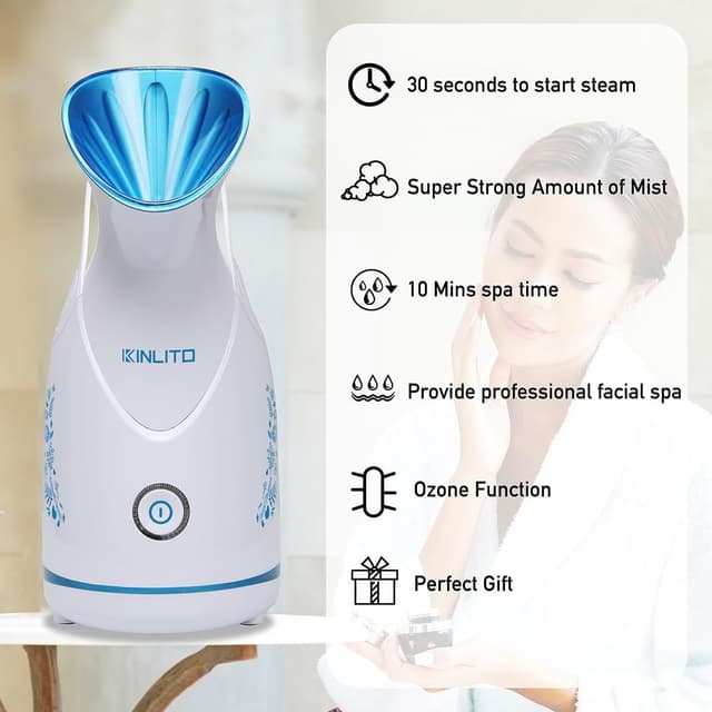 Detalle de KINLITO Ionic Facial Steamer (Warm Mist) with Aromatherapy Kit + 5-Piece Stainless Steel Skin Care Tools