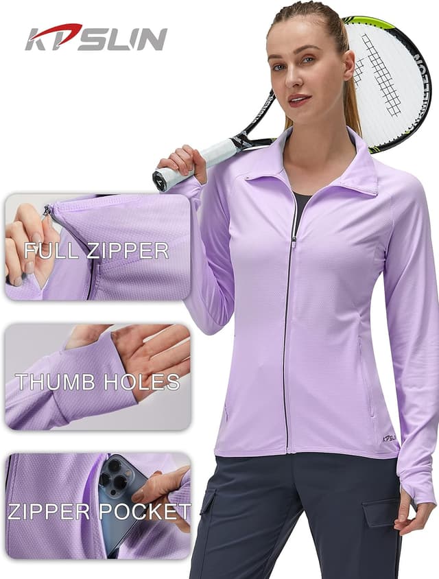 Detalle de KPSUN Women’s UPF 50+ Long Sleeve UV Sun Protection Zip Hiking Shirt Jacket