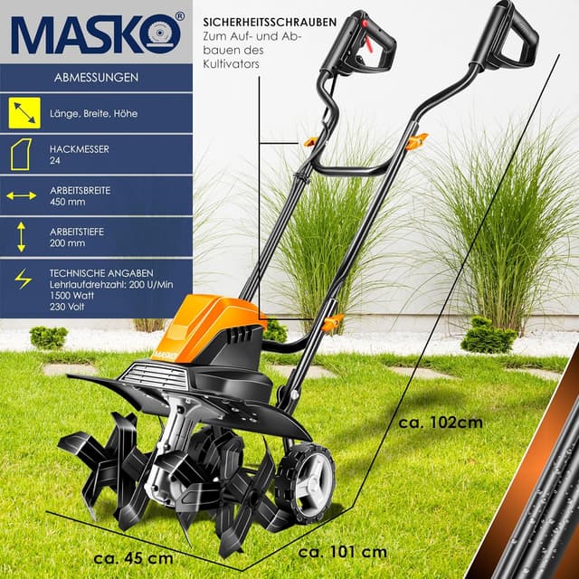 Thumbnail 6 de MASKO® Motorhacke elektrisch 1.500 W – Gartenfräse 45 cm mit 24 Hackmessern