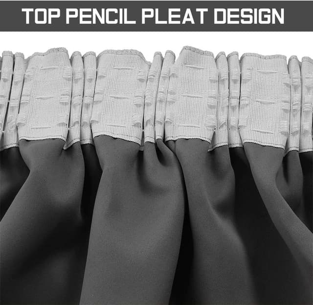 Detalle de Aspire Homeware Grey Blackout Pencil Pleat Curtains (2 Panels) – 66x54 inch, thermal insulated with tiebacks