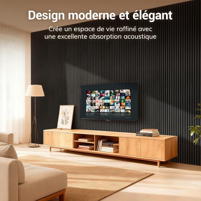 Detalle de TONOR lot de 4 panneaux acoustiques 3D en placage bois 120 x 60 cm (noir) – 2,88 m²