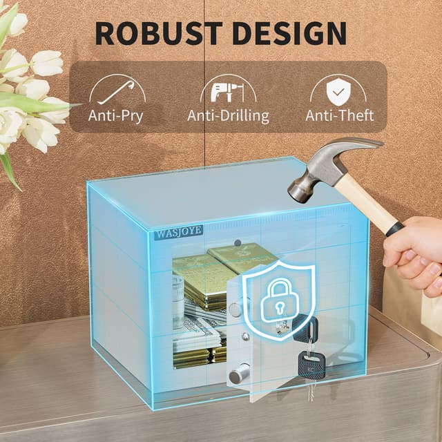 Detalle de WASJOYE Mini Cassaforte a muro 17 x 23 x 17 cm da 6,6 L con serratura a chiave