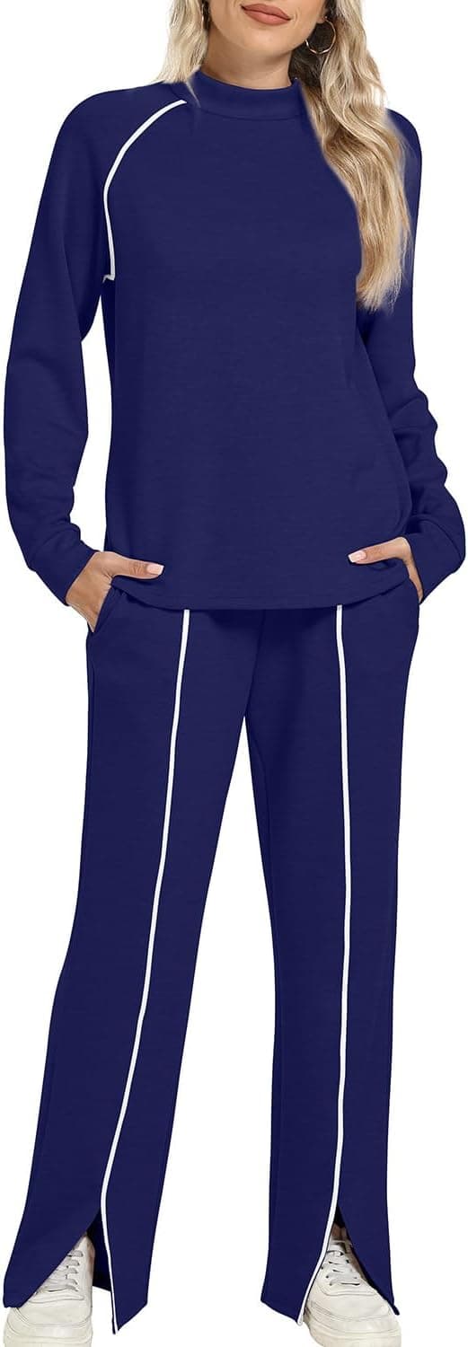 Detalle 2 de WIHOLL Women’s 2-Piece Lounge Set with Mock Neck & Wide-Leg Pants