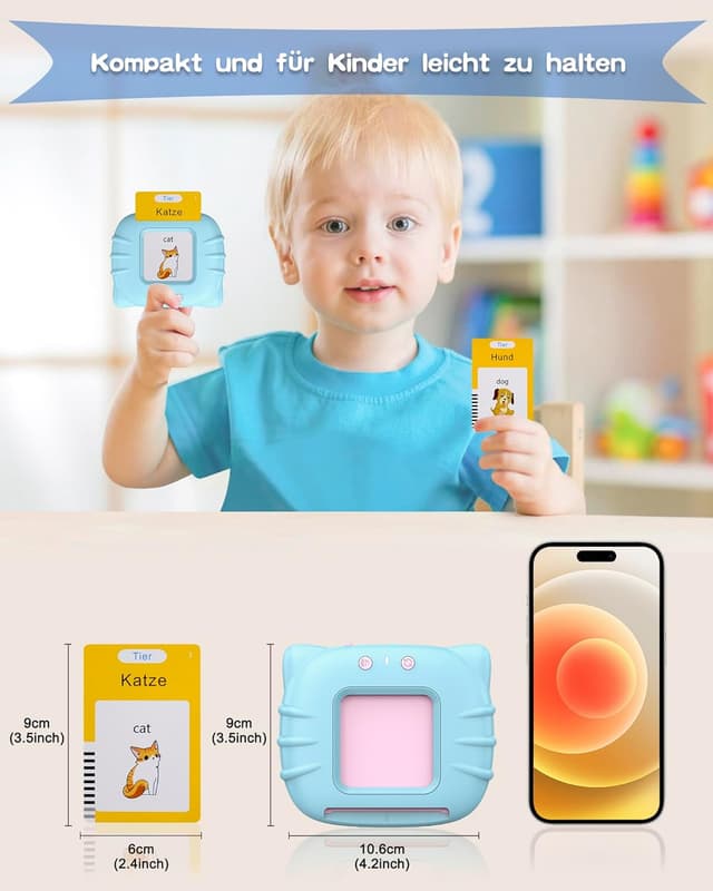 Detalle 2 de Sprechende Flash-Karten Standard Deutsch – 255 Karten mit 510 Wörtern (Lernspielzeug für 2–4 Jahre, Blau)