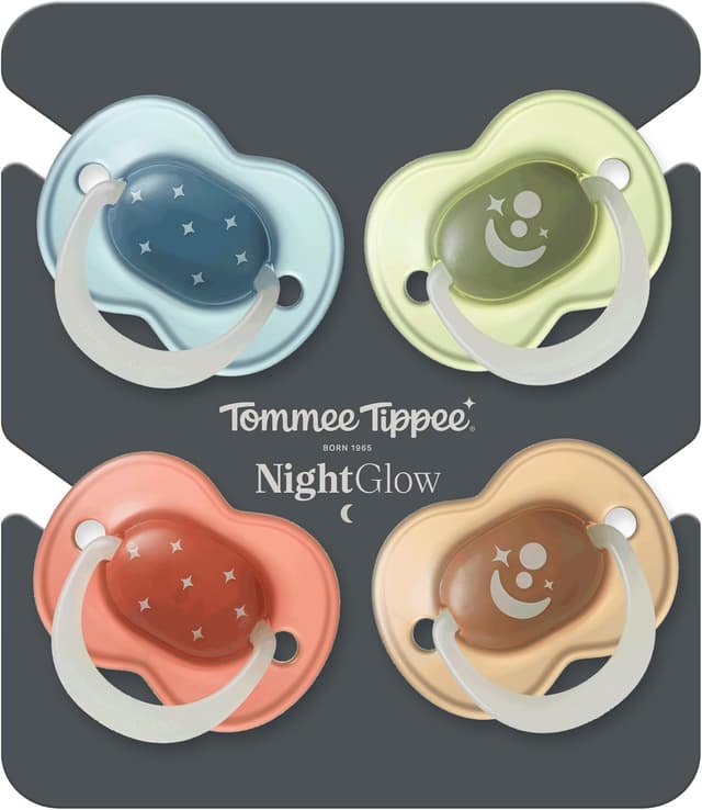 Detalle de Tommee Tippee NightGlow Dummy (6–18 Months) – 4 Pack Night-Time Glow Orthodontic Soothers