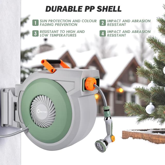 Detalle 2 de Bietor Retractable Garden Hose Reel 38m + 2m (Wall Mounted) with Auto Rewind, Auto Lock and 10-Mode Nozzle