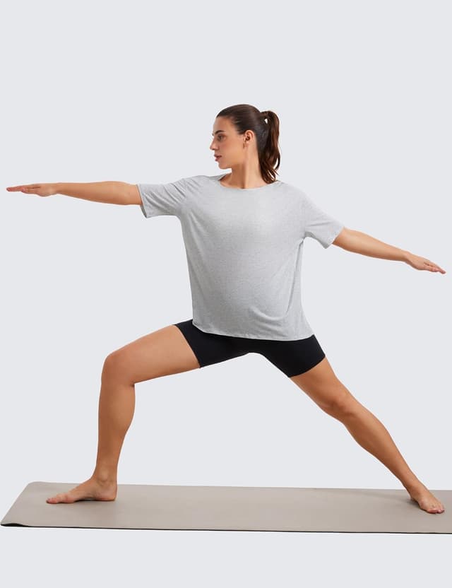 Detalle de CRZ YOGA Women’s Pima Cotton Short Sleeve Loose Workout T-Shirt (Boat Neck)