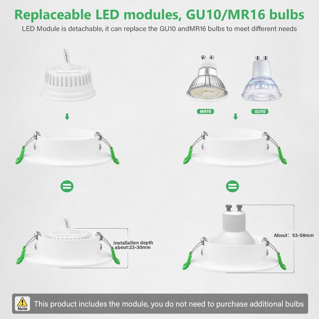 Detalle de GeyouLux LED Einbaustrahler 230V dimmbar 68 mm (6er-Set) mit 3CCT, IP44 und 45° schwenkbar