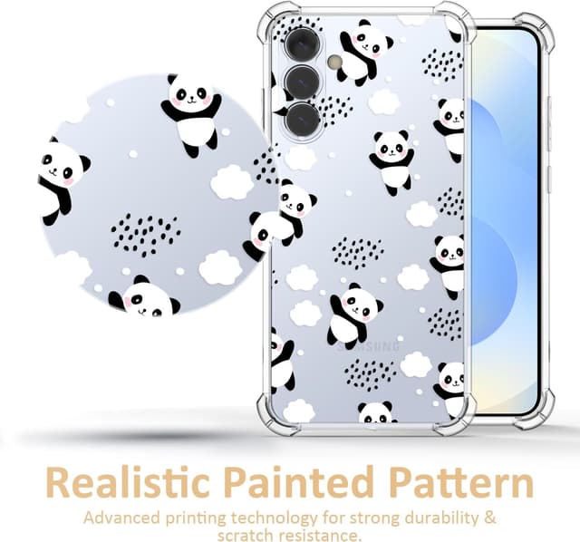 Detalle de CAROKI Clear Case for Samsung S25 5G (Transparent TPU + Polycarbonate, Panda Pattern)