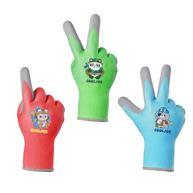Thumbnail 6 de COOLJOB Childrens Garden Gloves (3 Pairs) for Ages 4–6, Non-slip Latex Coating, Elastic Cuffs (S)