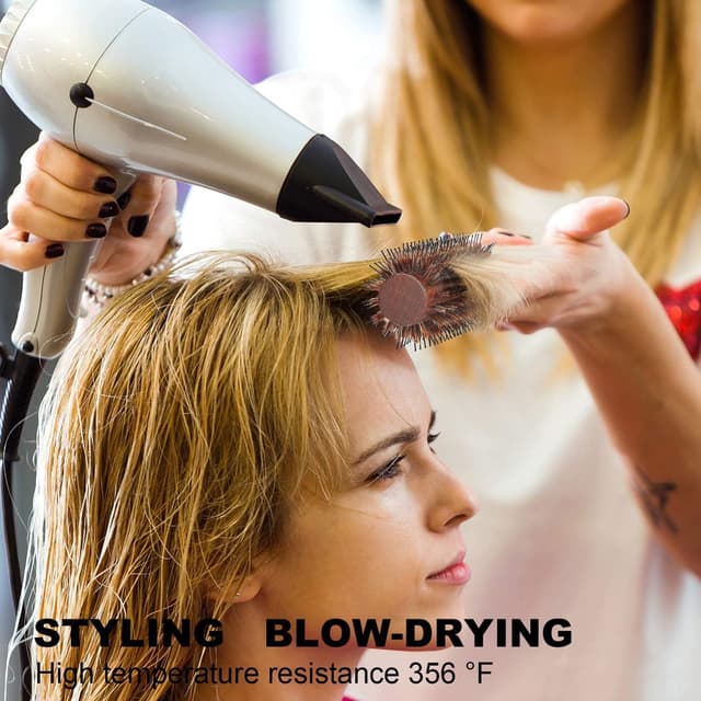 Detalle de BESTOOL Brosse ronde en poils de sanglier pour séchage au sèche-cheveux (baril en bois) – lissage et boucles