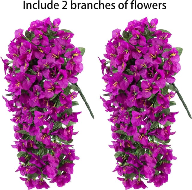 Detalle de Faux Bougainvillea Artificial Flowers (2 Bundles) with UV-Resistant Long Trailing Vines for Outdoor Porches & Planters