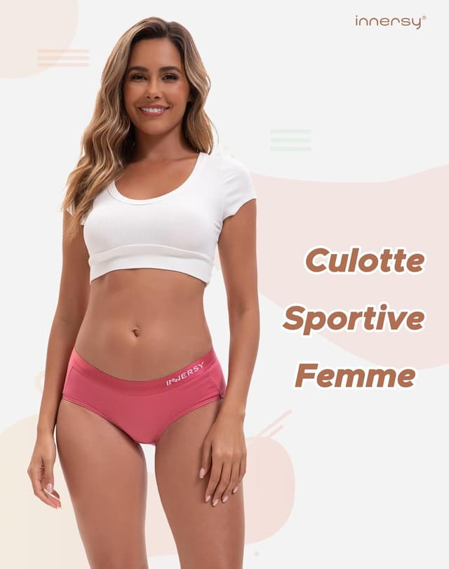 Detalle de INNERSY Lot de 6 culottes coton femme taille basse stretch – slip sport confort