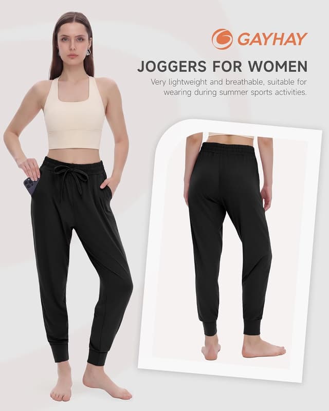 Detalle de GAYHAY Women’s Joggers with Pockets — Lightweight Sweatpants for Yoga, Gym & Running