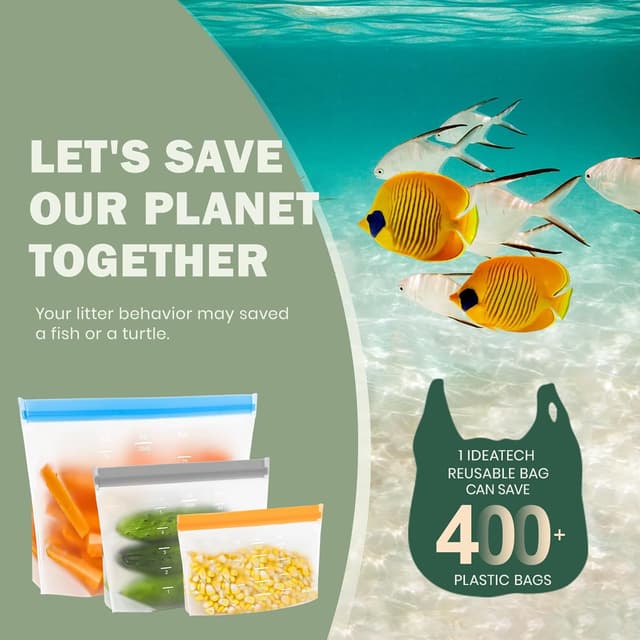 Thumbnail 6 de IDEATECH Reusable Silicone Freezer Bags (20-Pack) – stand-up food storage pouches, BPA-free