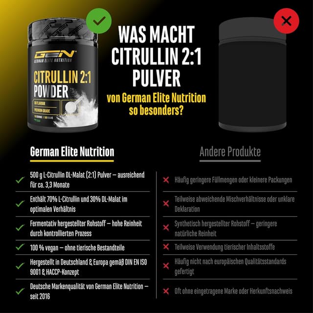 Detalle de L-Citrullin DL-Malat 2:1 Pulver (500 g) – vegan, aus pflanzlicher Fermentation